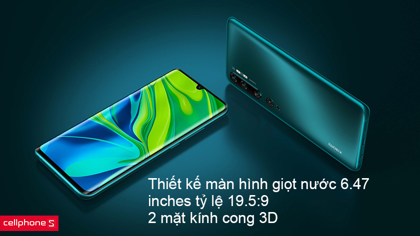 Mi Note 10 Pro có thiết kế màn hình giọt nước, 2 mặt kính