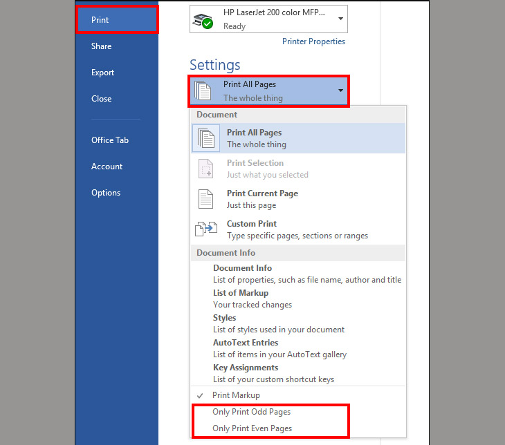 In hai mặt trong Word 2010