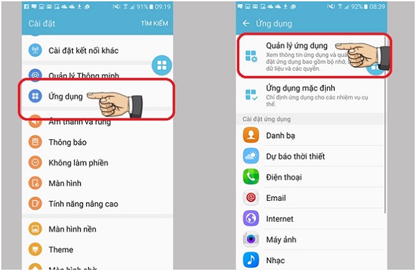 Truy cập phần quản lý ứng dụng