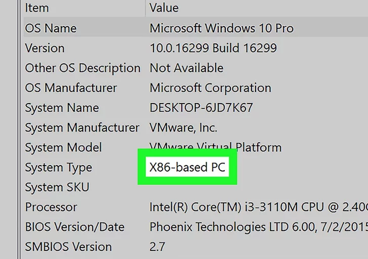 Tìm dòng System Type information trong System Summary