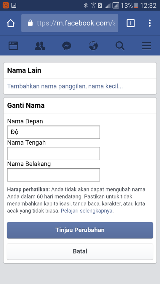 Hướng dẫn đổi tên facebook 1 chữ trên điện thoại di động