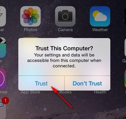 Bấm tin cậy để xác nhận kết nối của iphone với máy tính