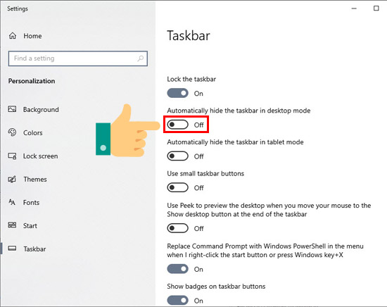 Automatically hide the taskbar in the desktop mode Ẩn thanh Taskbar Win 11
