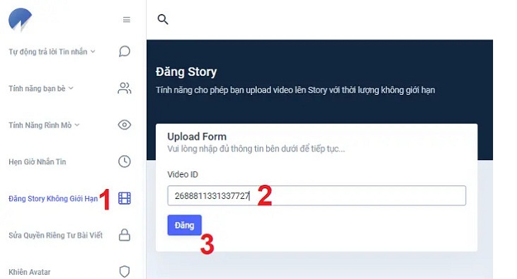 Dán URL video đã copy ở bước 2 vào ô Video ID/URL và bấm nút Đăng. Dán URL video đã copy ở bước 2 vào ô Video ID/URL và bấm nút Đăng.