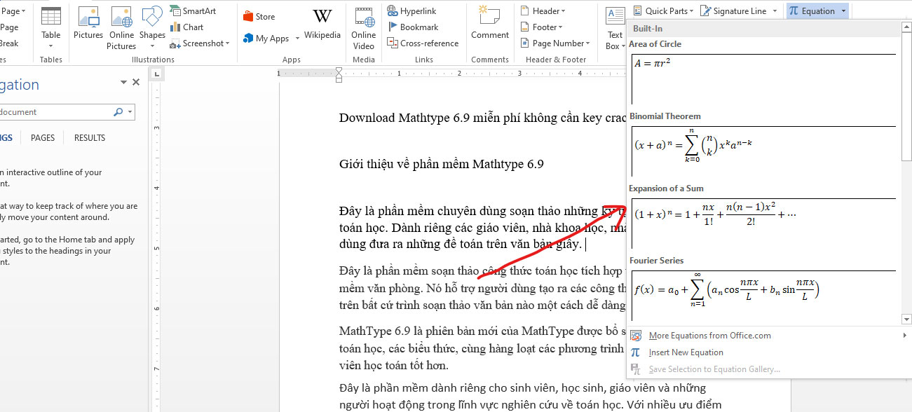 Soạn công thức toán bằng Equation trên word