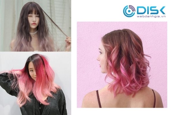 Tóc layer nữ ombre phối tông hồng Tóc layer nữ ombre phối tông hồng
