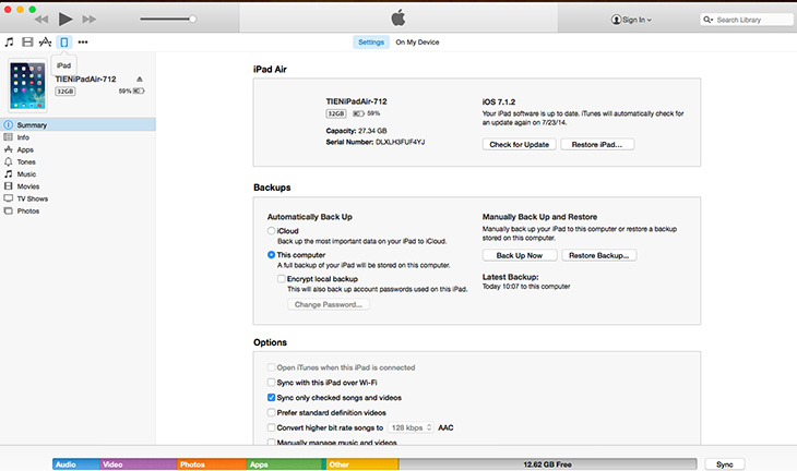 Kết nối bằng iTunes